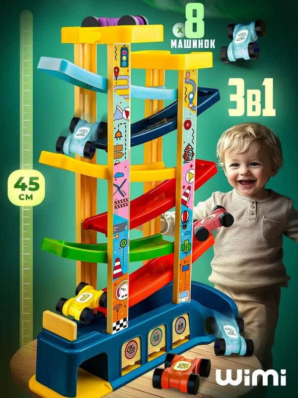 Pistă Rachetă 3-în-1 cu 8 Mașinuțe